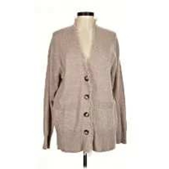 Repeat Luxury Geneva Knit Cardigan Sweater Beige Button Front Fringe Size M